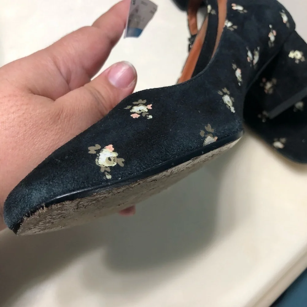 Coach shoes black Ankle Strap Pump Prairie floral chunky heel cottagecore chic - Picture 6 of 16